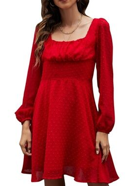 [🟡 Bundle 10 items for $25] 
Red Swiss Dot Long Sleeve Mini Dress - Unbranded